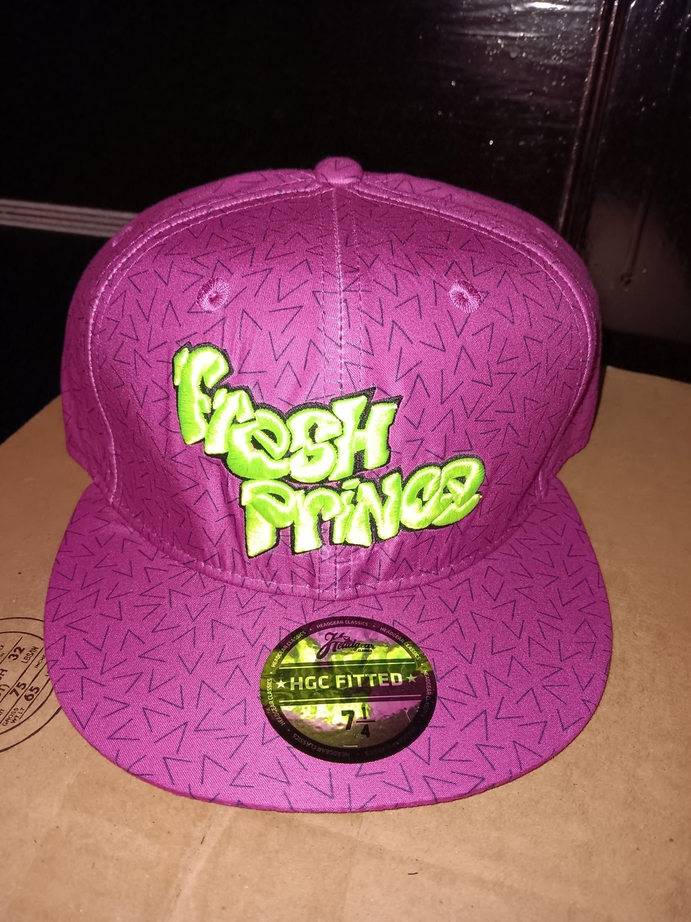 Fresh Prince Purple Fitted Hat with Neon Green Embroidery